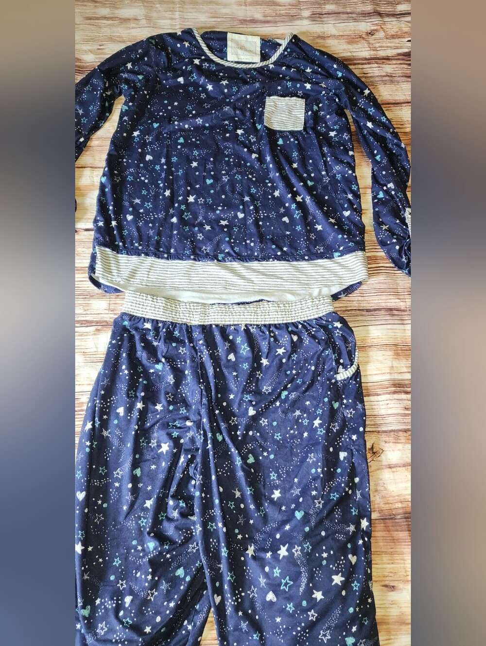 Cuddl Duds Navy Star Print Long Sleeve Pajama Set with Striped Trim